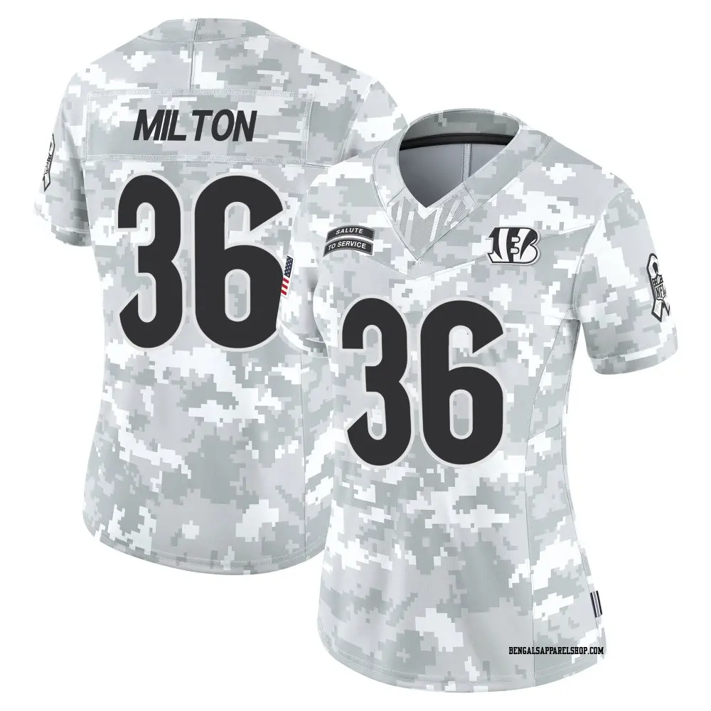Limited Arctic Camo Women's Kendall Milton Cincinnati Bengals 2024 Salute to Service Jersey