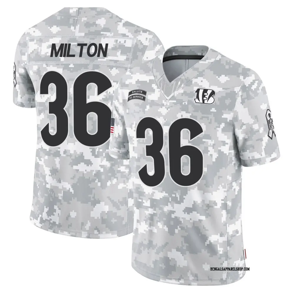 Limited Arctic Camo Youth Kendall Milton Cincinnati Bengals 2024 Salute to Service Jersey