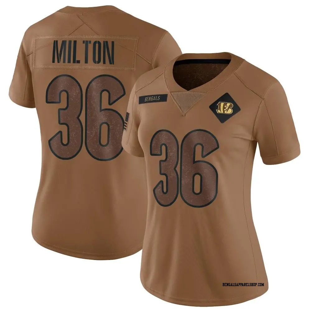 Limited Brown Women's Kendall Milton Cincinnati Bengals 2023 Salute To Service Jersey